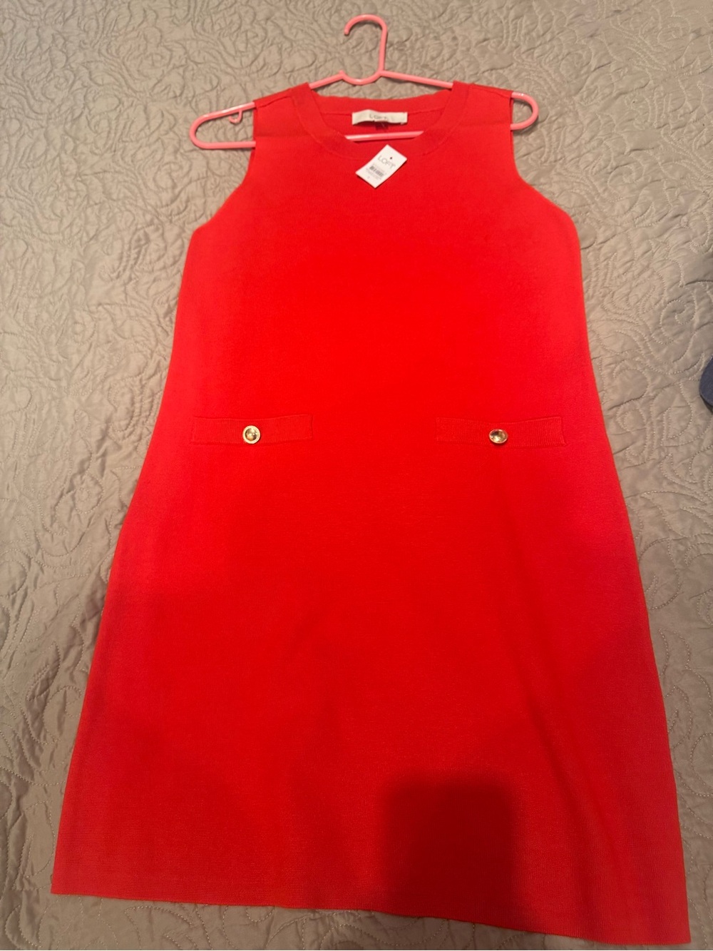 LOFT Red Sleeveless A-Line Dress with Gold Buttons
